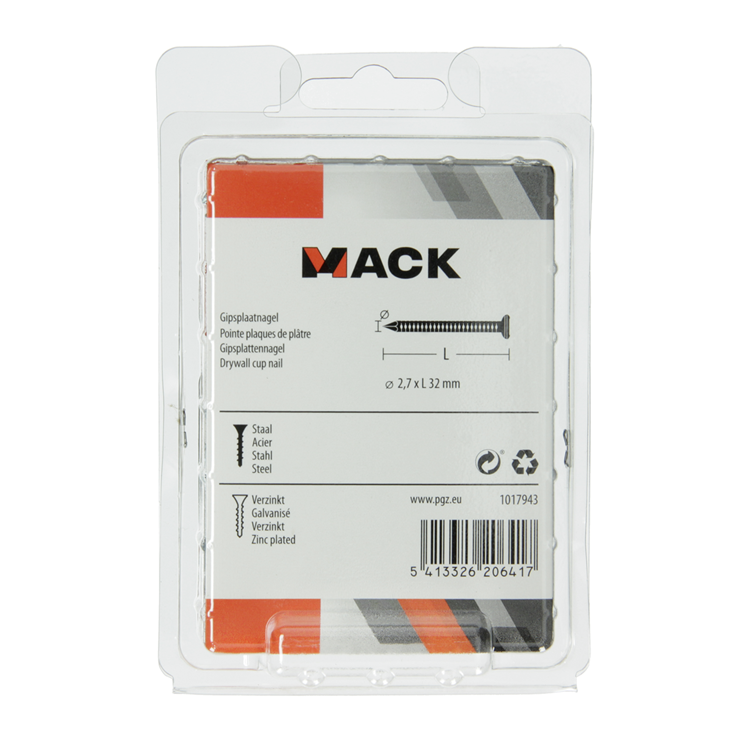 Mack 1017943 - gipsplaatnagel staal verzinkt 250 gr 2,7 x 32 mm | 5 stuks