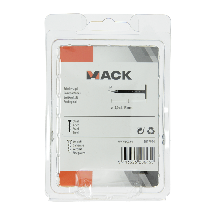 Mack 1017944 - schalienagel staal verzinkt 250 gr 3,0 x 15 mm | 5 stuks