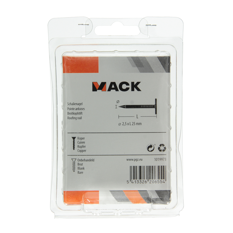 Mack 1019973 - schalienagel koper 180 gr 2,5 x 25mm | 5 stuks