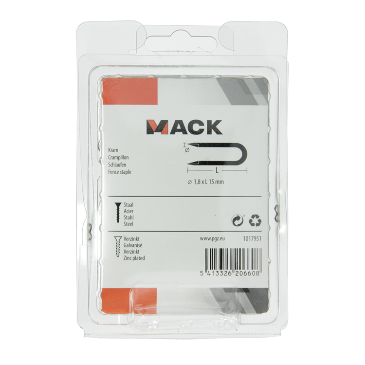 Mack 1017951 - kram staal verzinkt 250 gr 1,8 x 15 mm | 5 stuks