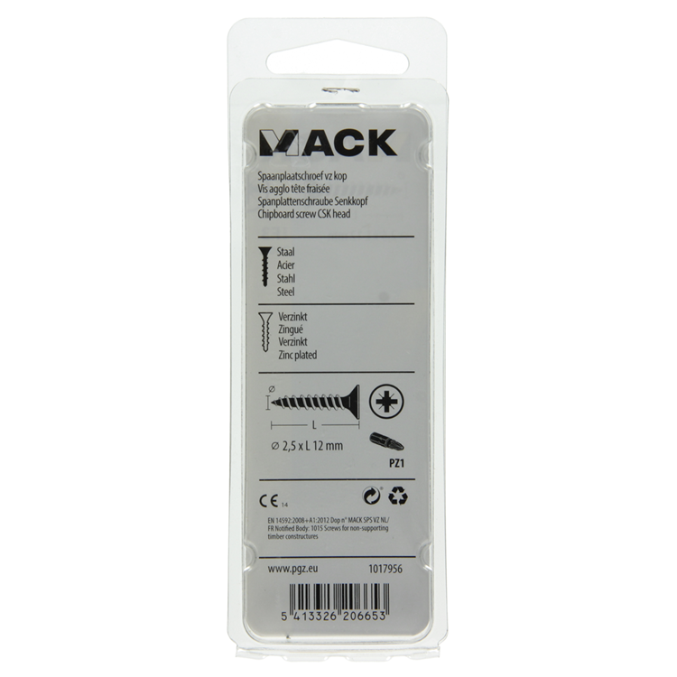 Mack 1017956 - spaanplaatschroef vz kop geelverz.200st 2,5 x 12 mm | 10 stuks