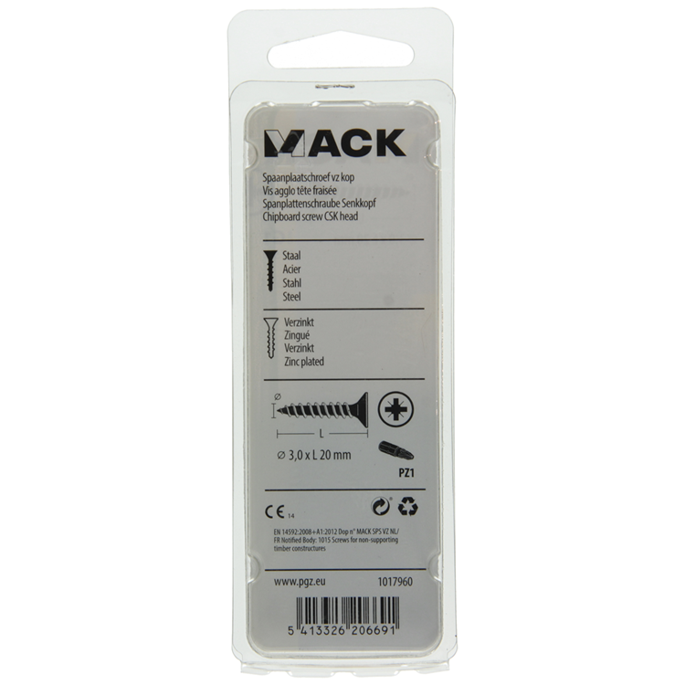 Mack 1017960 - spaanplaatschroef vz kop geelverz 175st 3,0 x 20 mm | 5 stuks