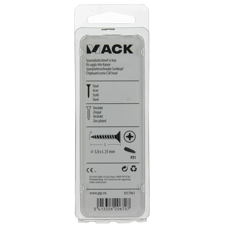Mack 1017961 - spaanplaatschroef vz kop geelverz 100st 3,0 x 25 mm | 5 stuks