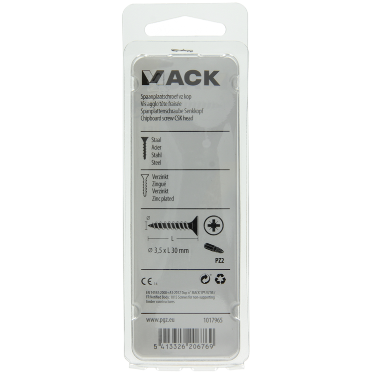 Mack 1017965 - spaanplaatschroef vz kop geelverz. 75st 3,5 x 30 mm | 5 stuks