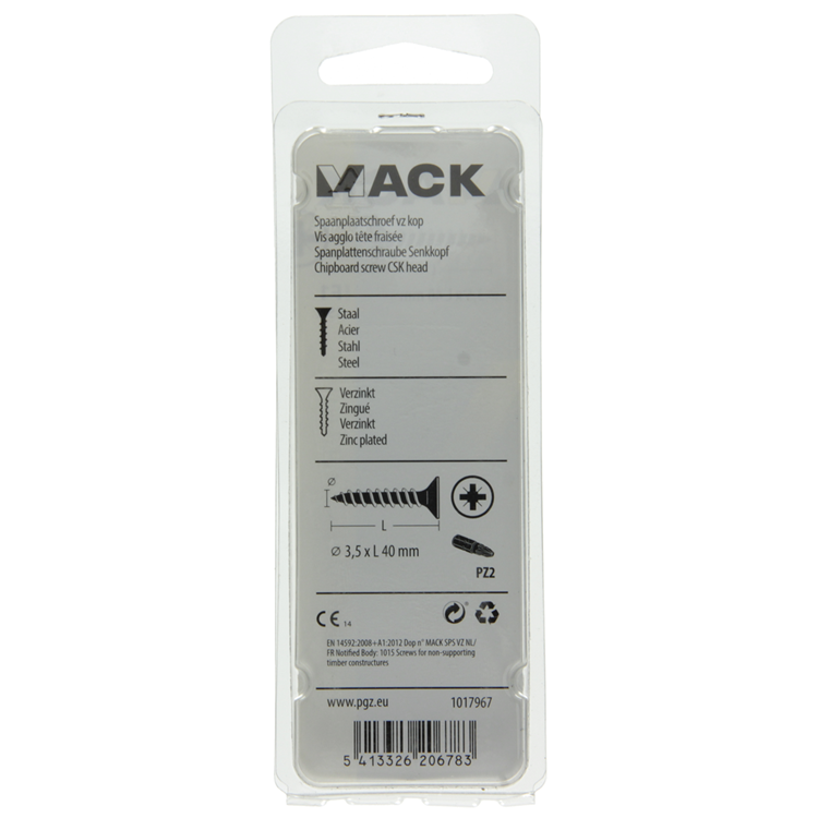 Mack 1017967 - spaanplaatschroef vz kop geelverz. 55st 3,5 x 40 mm | 5 stuks