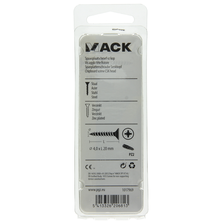 Mack 1017969 - spaanplaatschroef vz kop geelverz. 80st 4,0 x 20 mm | 5 stuks