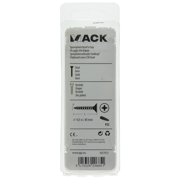 Mack 1017973 - spaanplaatschroef vz kop geelverz. 40st 4,0 x 40 mm | 5 stuks