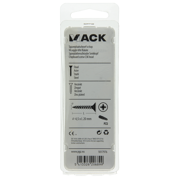 Mack 1017976 - spaanplaatschroef vz kop geelverz. 70st 4,5 x 20 mm | 5 stuks