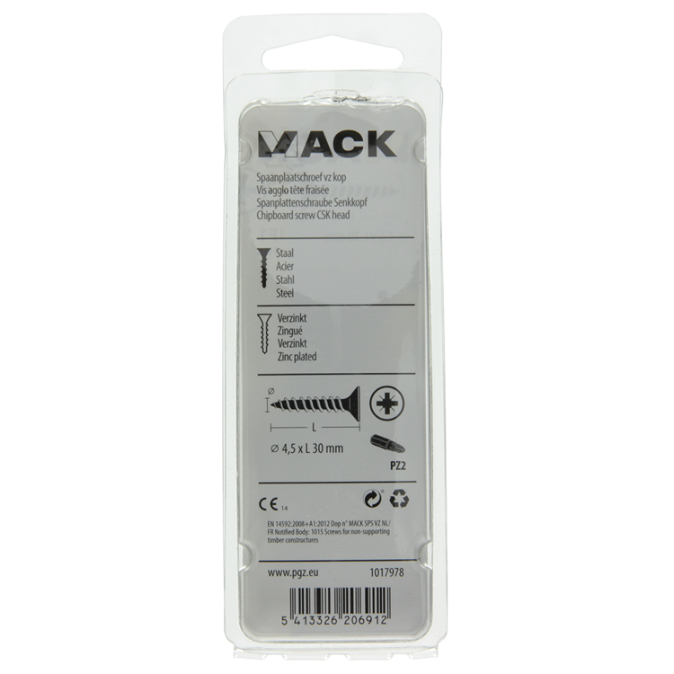 Mack 1017978 - spaanplaatschroef vz kop geelverz. 50st 4,5 x 30 mm | 5 stuks