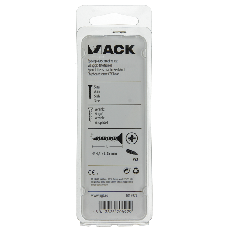 Mack 1017979 - spaanplaatschroef vz kop geelverz. 40st 4,5 x 35 mm | 5 stuks