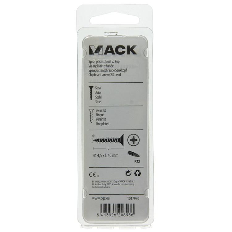 Mack 1017980 - spaanplaatschroef vz kop geelverz. 35st 4,5 x 40 mm | 5 stuks