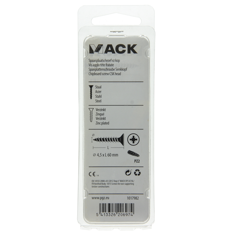 Mack 1017982 - spaanplaatschroef vz kop geelverz. 25st 4,5 x 60 mm | 5 stuks
