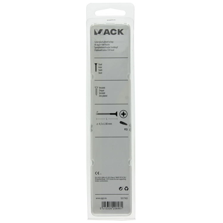 Mack 1017983 - spaanplaatschroef vz kop geelverz. 20st 4,5 x 80 mm | 5 stuks