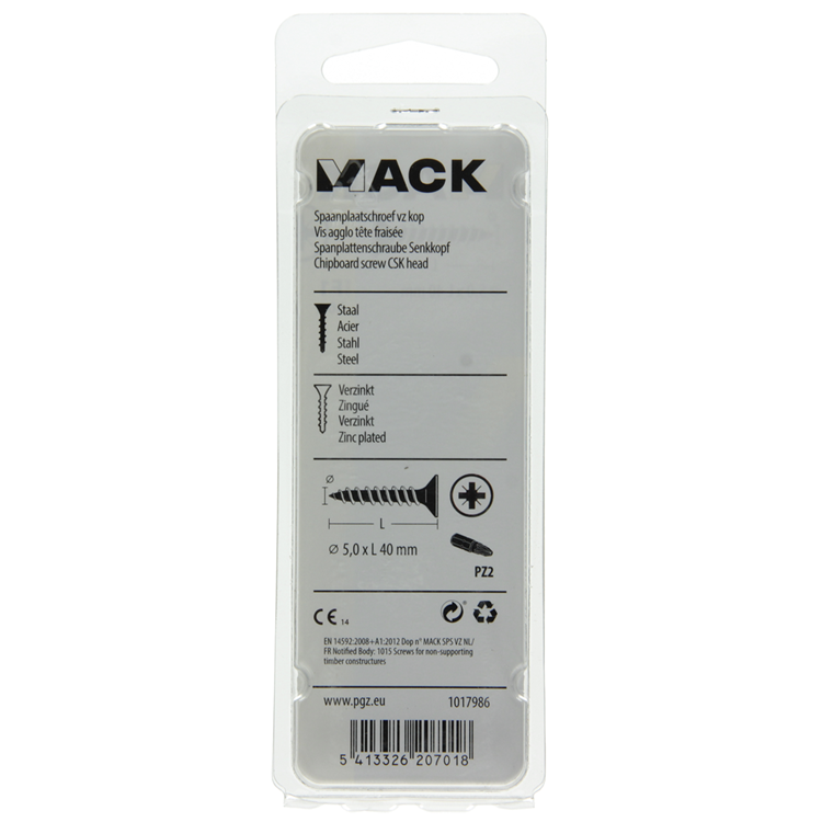 Mack 1017986 - spaanplaatschroef vz kop geelverz. 30st 5,0 x 40 mm | 5 stuks