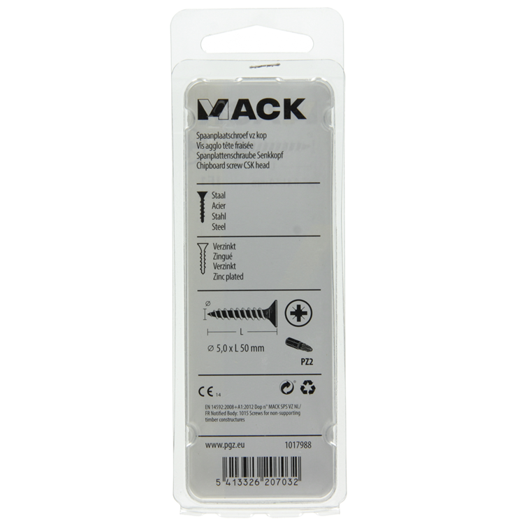 Mack 1017988 - spaanplaatschroef vz kop geelverz. 25st 5,0 x 50 mm | 5 stuks