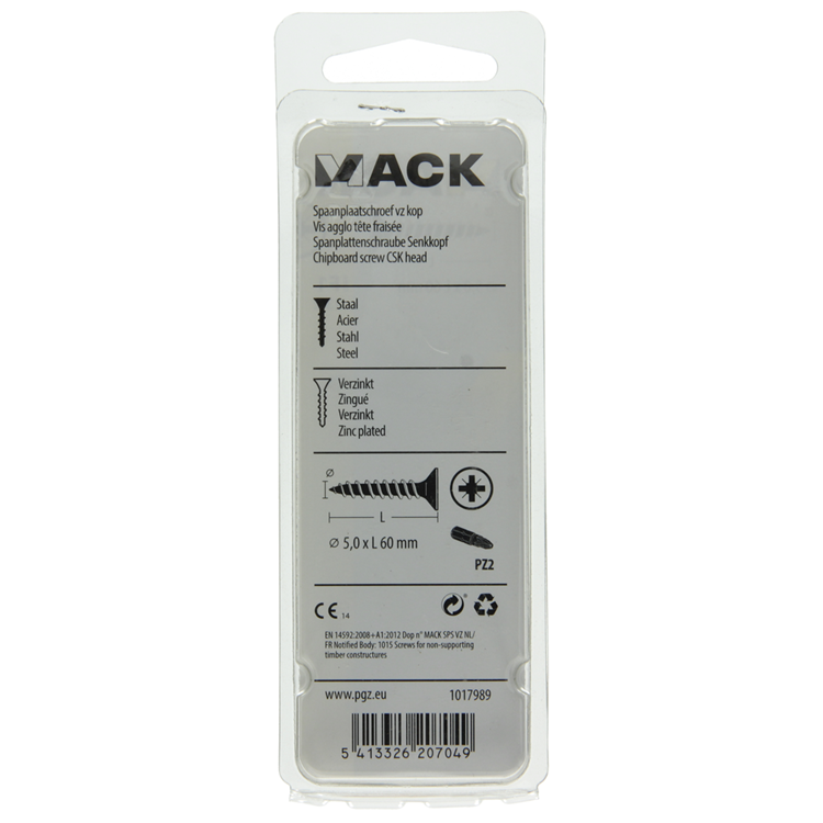 Mack 1017989 - spaanplaatschroef vz kop geelverz. 23st 5,0 x 60 mm | 5 stuks