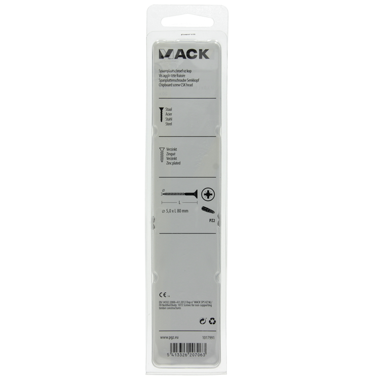 Mack 1017991 - spaanplaatschroef vz kop geelverz. 20st 5,0 x 80 mm | 5 stuks