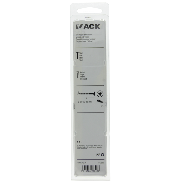 Mack 1017993 - spaanplaatschroef vz kop geelverz. 16st 5,0 x 100 mm | 5 stuks