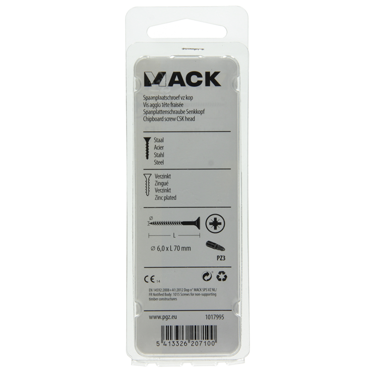 Mack 1017995 - spaanplaatschroef vz kop geelverz. 12st 6,0 x 70 mm | 5 stuks