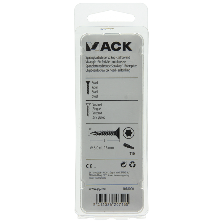 Mack 1018000 - spaanplschr.vzkop-zelfb. geelverz 200 st 3,0 x 16 mm | 5 stuks