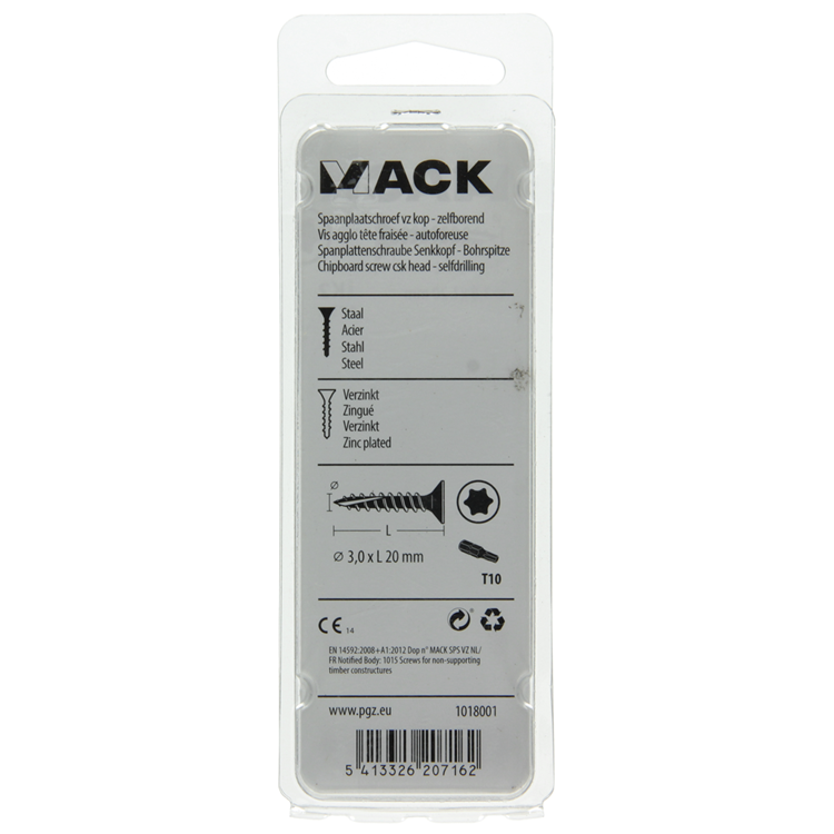 Mack 1018001 - spaanplschr.vzkop-zelfb. geelverz.175 st 3,0 x 20 mm | 5 stuks