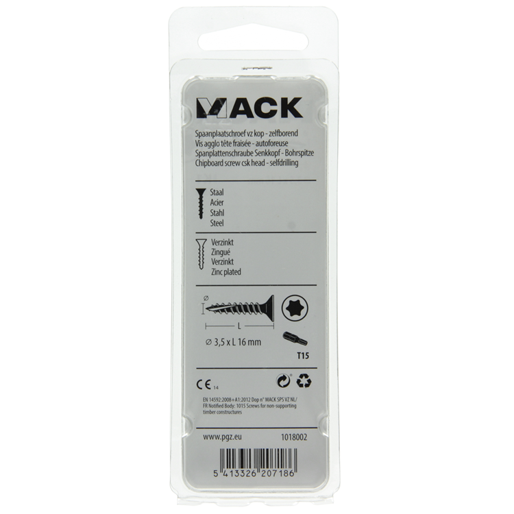 Mack 1018002 - spaanplschr.vzkop-zelfb. geelverz.165 st 3,5 x 16 mm | 5 stuks