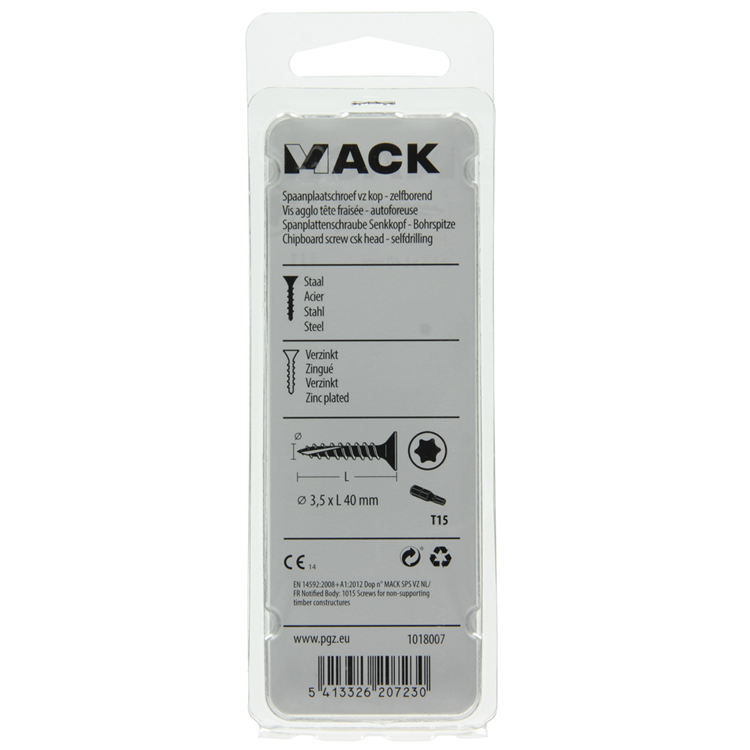 Mack 1018007 - spaanplschr.vzkop-zelfb. geelverz. 55 st 3,5 x 40 mm | 5 stuks