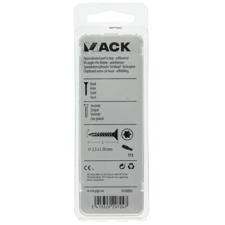 Mack 1018008 - spaanplschr.vzkop-zelfb. geelverz. 45 st 3,5 x 50 mm | 5 stuks