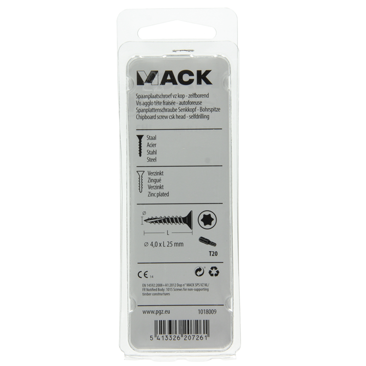 Mack 1018009 - spaanplschr.vzkop-zelfb. geelverz. 70 st 4,0 x 25 mm | 5 stuks