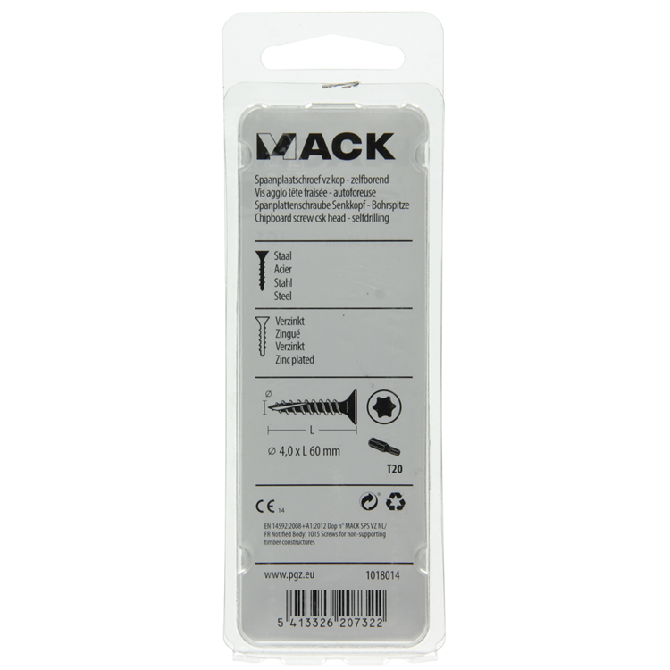 Mack 1018014 - spaanplschr.vzkop-zelfb. geelverz. 25 st 4,0 x 60 mm | 5 stuks