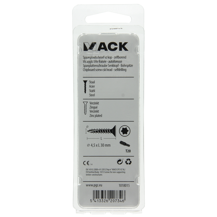 Mack 1018015 - spaanplschr.vzkop-zelfb. geelverz. 45 st 4,5 x 30 mm | 5 stuks
