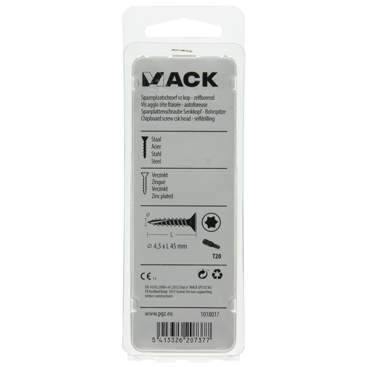 Mack 1018017 - spaanplschr.vzkop-zelfb. geelverz. 30 st 4,5 x 45 mm | 5 stuks