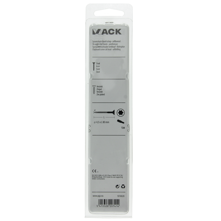 Mack 1018020 - spaanplschr.vzkop-zelfb. geelverz. 20 st 4,5 x 80 mm | 5 stuks