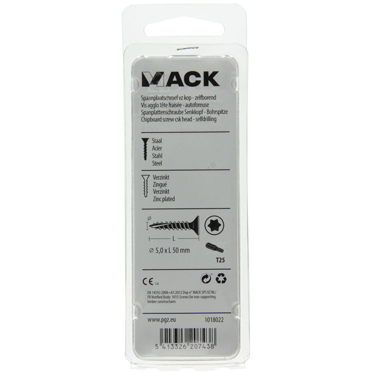 Mack 1018022 - spaanplschr.vzkop-zelfb. geelverz. 23 st 5,0 x 50 mm | 5 stuks