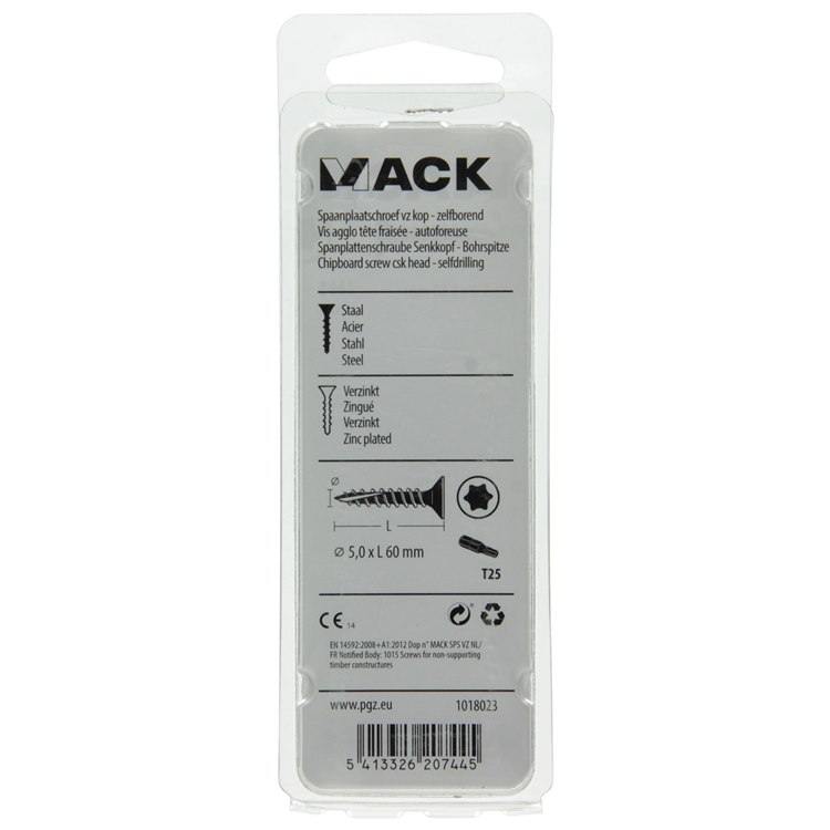 Mack 1018023 - spaanplschr.vzkop-zelfb. geelverz. 20 st 5,0 x 60 mm | 5 stuks