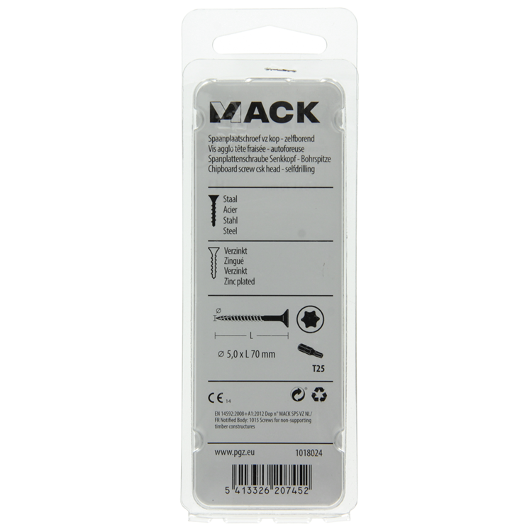 Mack 1018024 - spaanplschr.vzkop-zelfb. geelverz. 16 st 5,0 x 70 mm | 5 stuks