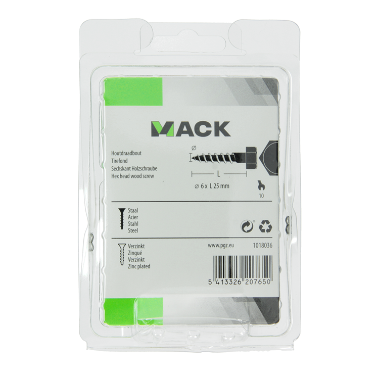 Mack 1018036 - houtdraadbout staal verzinkt 42 st 6 x 25 mm | 5 stuks