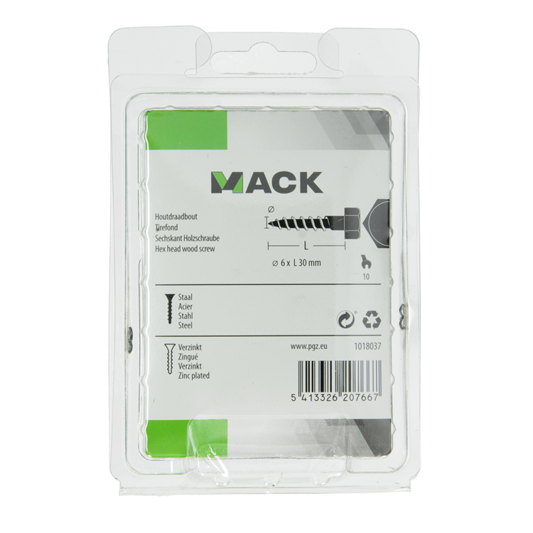 Mack 1018037 - houtdraadbout staal verzinkt 40 st 6 x 30 mm | 5 stuks