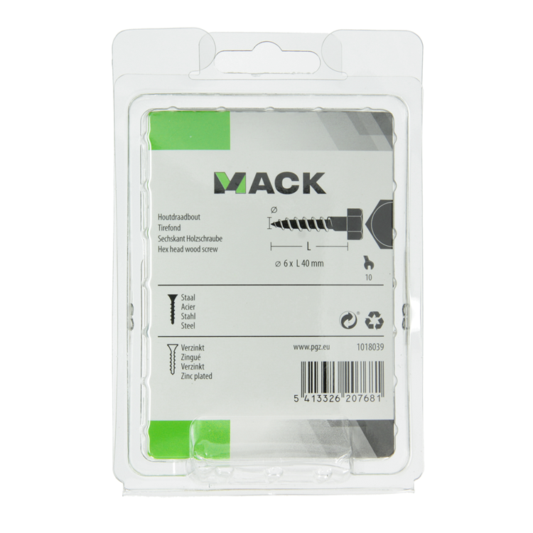Mack 1018039 - houtdraadbout staal verzinkt 32 st 6 x 40 mm | 5 stuks