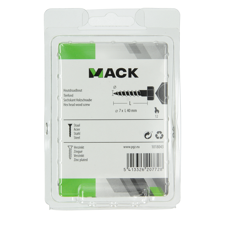 Mack 1018043 - houtdraadbout staal verzinkt 27 st 7 x 40 mm | 5 stuks