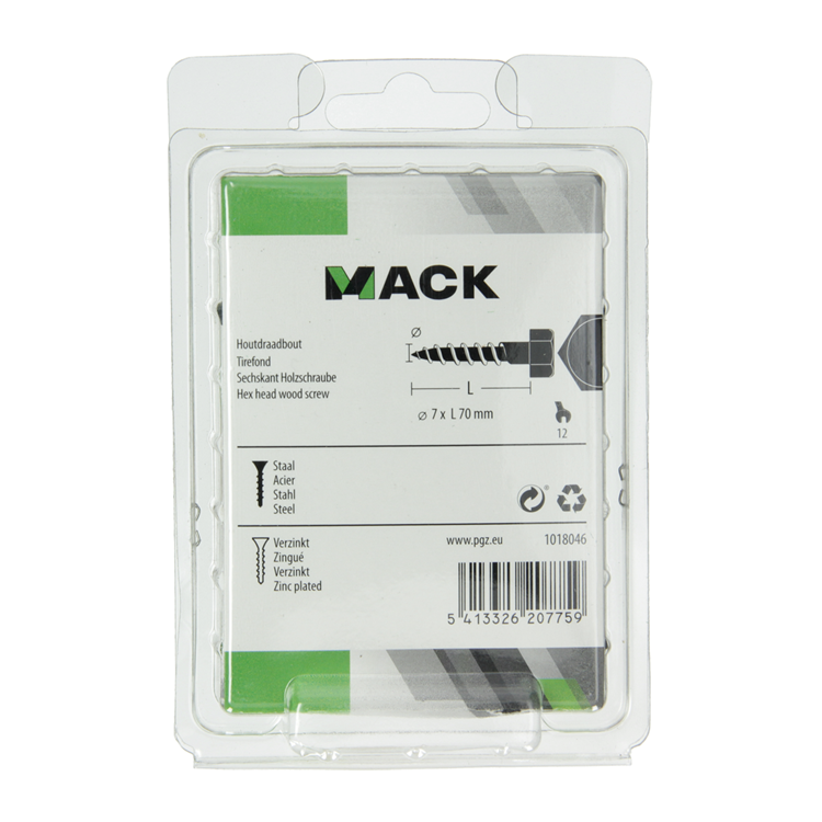 Mack 1018046 - houtdraadbout staal verzinkt 20 st 7 x 70 mm | 5 stuks