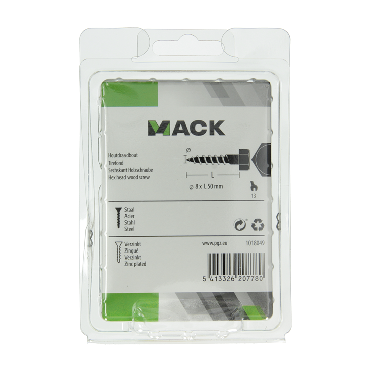 Mack 1018049 - houtdraadbout staal verzinkt 20 st 8 x 50 mm | 5 stuks