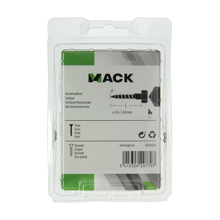 Mack 1018050 - houtdraadbout staal verzinkt 18 st 8 x 60 mm | 5 stuks