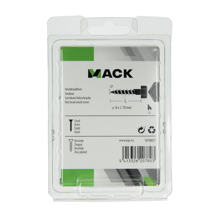 Mack 1018051 - houtdraadbout staal verzinkt 16 st 8 x 70 mm | 5 stuks