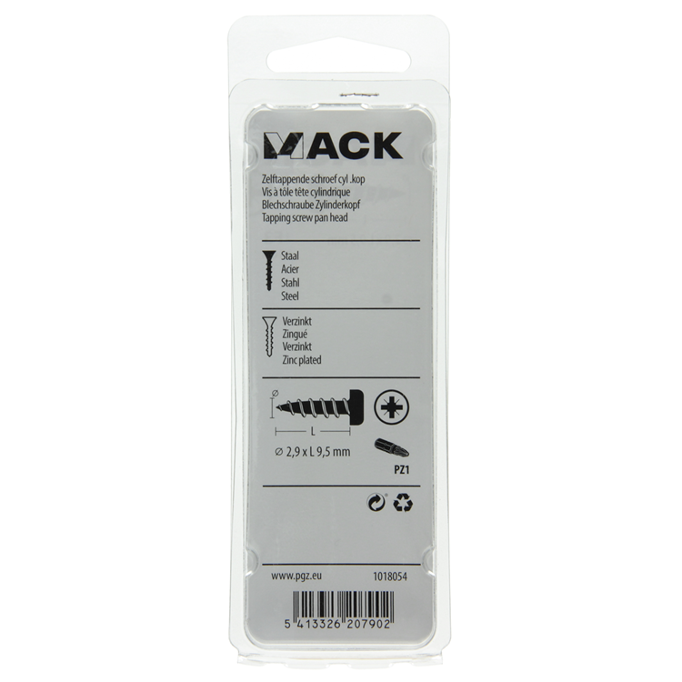 Mack 1018054 - zelftappende schroef cylkop verz.110 st 2,9 x 9,5 mm | 10 stuks