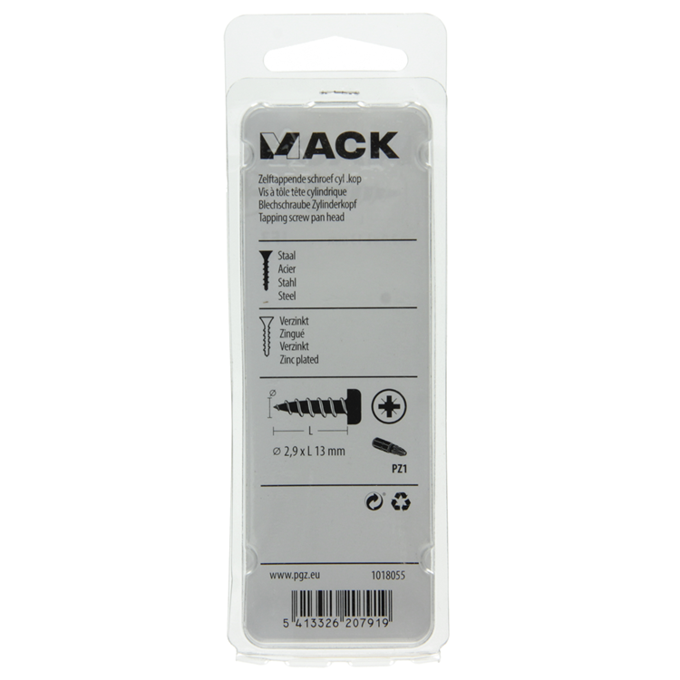 Mack 1018055 - zelftappende schroef cylkop verz.100 st 2,9 x 13 mm | 10 stuks