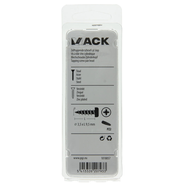 Mack 1018057 - zelftappende schroef cylkop verz. 82 st 3,5 x 9,5 mm | 10 stuks