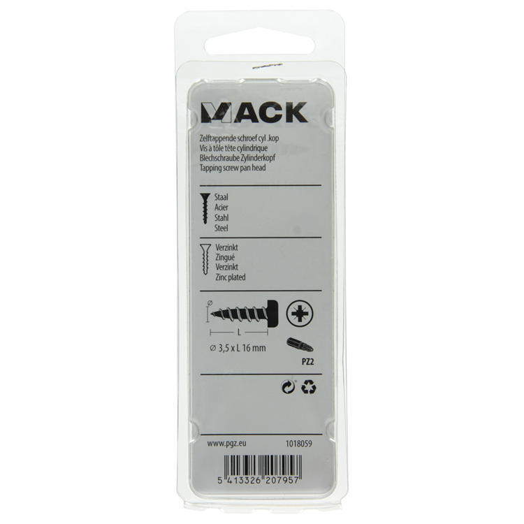 Mack 1018059 - zelftappende schroef cylkop verz. 74 st 3,5 x 16 mm | 10 stuks