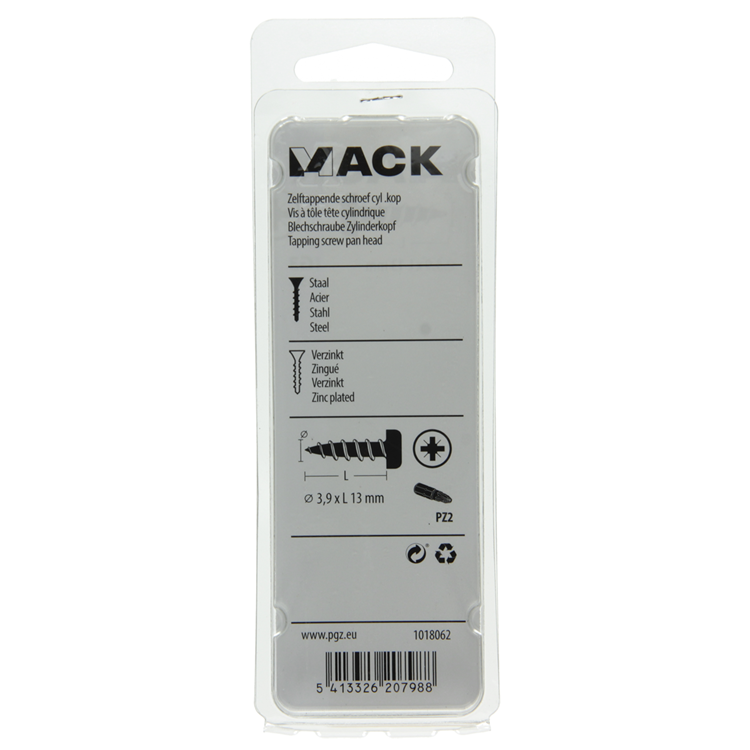 Mack 1018062 - zelftappende schroef cylkop verz. 65 st 3,9 x 13 mm | 10 stuks