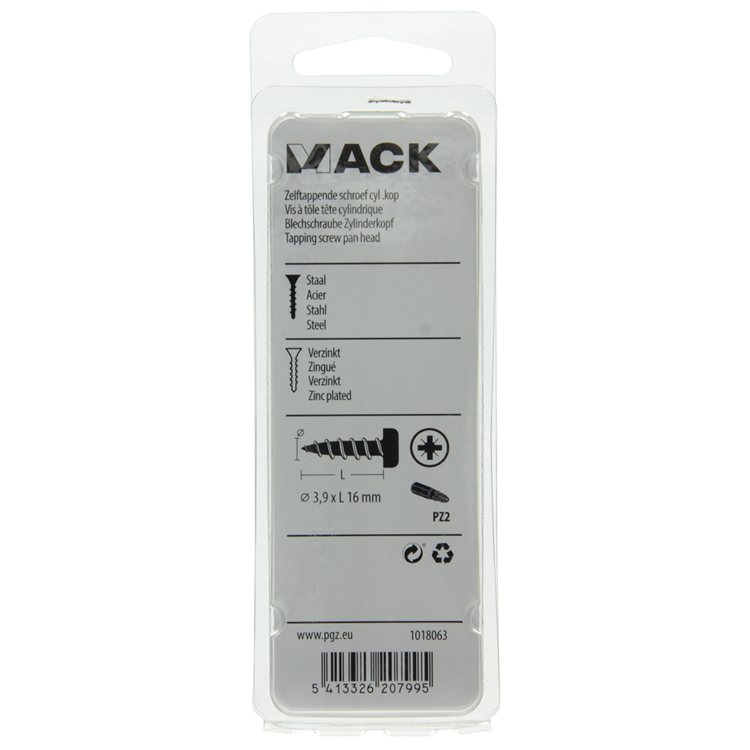 Mack 1018063 - zelftappende schroef cylkop verz. 60 st 3,9 x 16 mm | 5 stuks
